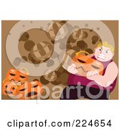 Poster, Art Print Of Crazy Fat Man Carrying A Jackolantern