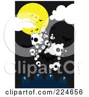 Royalty Free RF Clipart Illustration Of Skull Ghosts With Bats And A Full Moon Above Tombstones