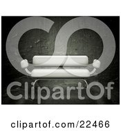 Clipart Illustration Of A Modern White Settee Sofa With Chrome Framing Over A Textured Grunge Background