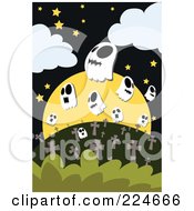 Royalty Free RF Clipart Illustration Of A Full Moon Over A Cemetery With Ghosts