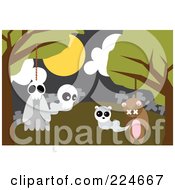 Royalty Free RF Clipart Illustration Of A Teddy Bear And Ghost Hanging From Nooses In Trees In A Cemetery Their Ghosts Emerging