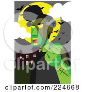 Poster, Art Print Of Frankenstein Under A Full Moon And Bats