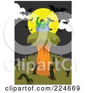 Royalty Free RF Clipart Illustration Of Zombies Rising From A Cemetery Under A Full Moon And Bats