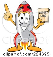 Rocket Mascot Cartoon Character Holding A Report Card