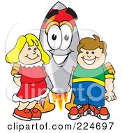 Rocket Mascot Cartoon Character With School Children