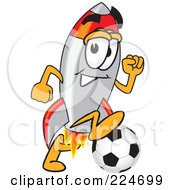 Rocket Mascot Cartoon Character Playing Soccer