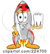 Rocket Mascot Cartoon Character Holding A Tooth by Mascot Junction