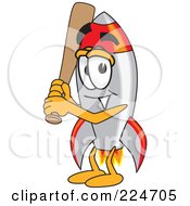 Poster, Art Print Of Rocket Mascot Cartoon Character Playing Baseball