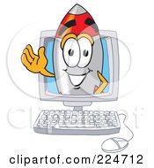 Poster, Art Print Of Rocket Mascot Cartoon Character In A Computer Screen