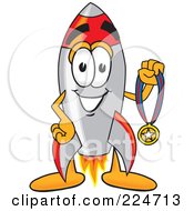 Rocket Mascot Cartoon Character Holding A Sports Medal by Mascot Junction