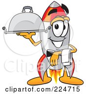 Rocket Mascot Cartoon Character Serving A Platter by Mascot Junction