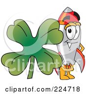Rocket Mascot Cartoon Character With A Clover by Mascot Junction