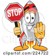 Rocket Mascot Cartoon Character Holding A Stop Sign by Mascot Junction