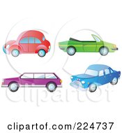 Royalty Free RF Clipart Illustration Of A Digital Collage Of Red Green Purple And Blue Cars