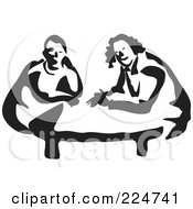 Poster, Art Print Of Black And White Thick Line Drawing Of Men At A Table
