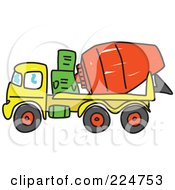 Poster, Art Print Of Sketched Yellow Green And Red Cement Mixer