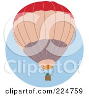 Poster, Art Print Of Red Tan And Gray Hot Air Balloon Over A Blue Circle