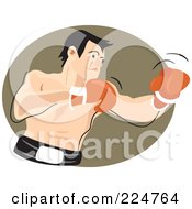 Royalty Free RF Clipart Illustration Of A Male Boxer In Orange Gloves Over A Tan Oval