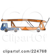 Poster, Art Print Of Blue And Orange Car Transporter Truck