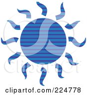 Royalty Free RF Clipart Illustration Of A Blue Line Patterned Sun