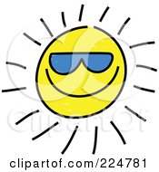 Poster, Art Print Of Cool Sketched Sun Wearing Blue Shades