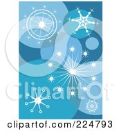 Poster, Art Print Of Background Of White Snowflakes And Blue Bubbles