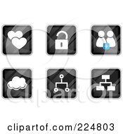 Poster, Art Print Of Digital Collage Of Black Square Heart Padlock Chat Cloud And Network App Icons