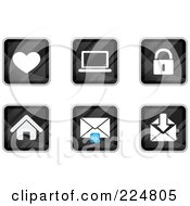 Royalty Free RF Clipart Illustration Of A Digital Collage Of Black Square Heart Laptop Padlock House And Email App Icons by Qiun