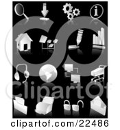 Poster, Art Print Of Collection Of White And Gray Search Download Information Home Page Music Connectivity Shopping Printing Security And Email Web And Computer Icons Over Black