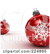 Royalty Free RF Clipart Illustration Of Two 3d Red Christmas Ball Ornaments With Snowflake Patterns by stockillustrations