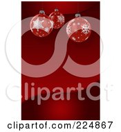 Poster, Art Print Of Red Wave Background With Three 3d Suspended Christmas Balls