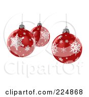 Royalty Free RF Clipart Illustration Of Three 3d Suspended Red Christmas Balls With Snowflake Patterns