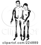 Royalty Free RF Clipart Illustration Of A Black And White Thick Line Drawing Of A Standing Couple by Prawny