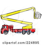 Poster, Art Print Of Sketched Fire Truck With A Crane