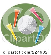 Poster, Art Print Of Golf Ball With Colorful Tees On A Green Circle