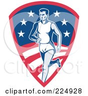 Royalty Free RF Clipart Illustration Of A Runner On An American Shield Logo