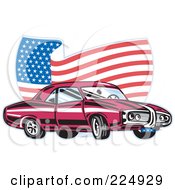 Pontiac Car And Wavy American Flag Logo