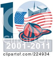 Fireman Hat Over An American Flag And World Trade Center Towers Over 2001-2011