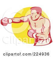 Royalty Free RF Clipart Illustration Of A Punching Boxer Over A Yellow Circle Logo