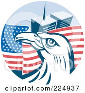 Bald Eagle Head Over An American Flag And The World Trand Center Towers
