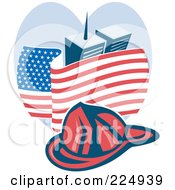 Poster, Art Print Of Red Fire Department Helmet Over The American Flag And World Trade Center Towers