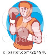 Royalty Free RF Clipart Illustration Of A Boxer Over A Blue Oval Logo