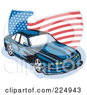Poster, Art Print Of Ford Gt V8 And Wavy American Flag Logo