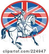 Poster, Art Print Of Retro Knight Knight On Horseback And British Flag Logo