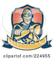 Retro Knight With Crossed Arms A Banner And Shield Logo