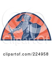 Poster, Art Print Of Retro Knight With Shield And Sword Logo