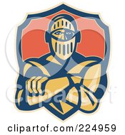 Poster, Art Print Of Retro Knight With Crossed Arms And A Shield Logo