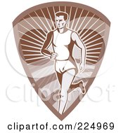 Royalty Free RF Clipart Illustration Of A Runner On A Brown Shield Logo