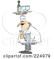 Poster, Art Print Of Chubby Male Waiter Holding A Tray Of Wine Over His Head