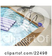 Poster, Art Print Of Float On The Water Of A Swimming Pool Near A Ladder Flip Flops And A Chaise Lounge